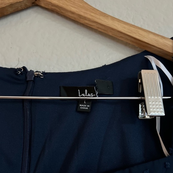 Romance Abounds Navy Swiss Dot Puff Sleeve A-Line Midi Dress - Picture 7 of 7